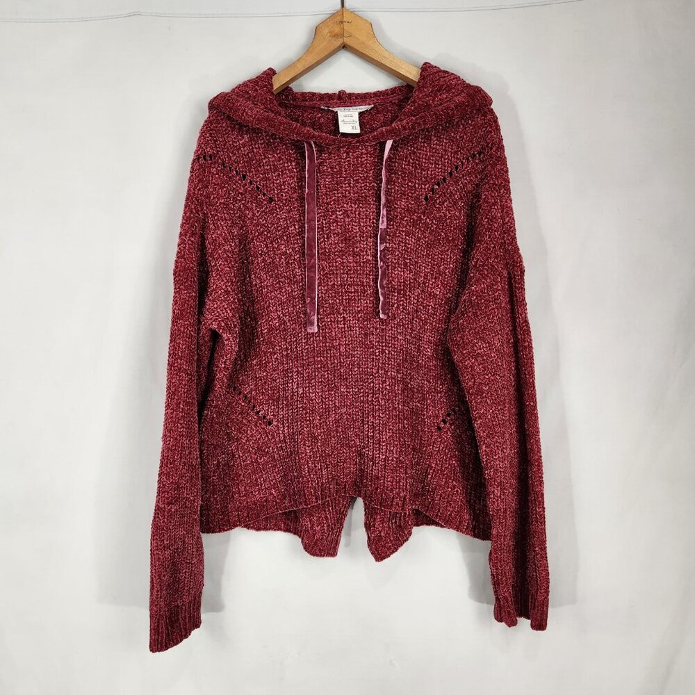 NWT American Rag Hooded Sweater Women's XL Burgundy Maroon Soft Cozy Chenille - Picture 3 of 8